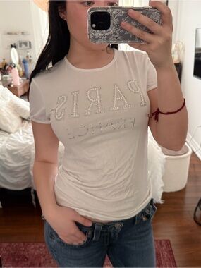 Vintage Attitude Paris White Paris France rhinestone tee 🩰